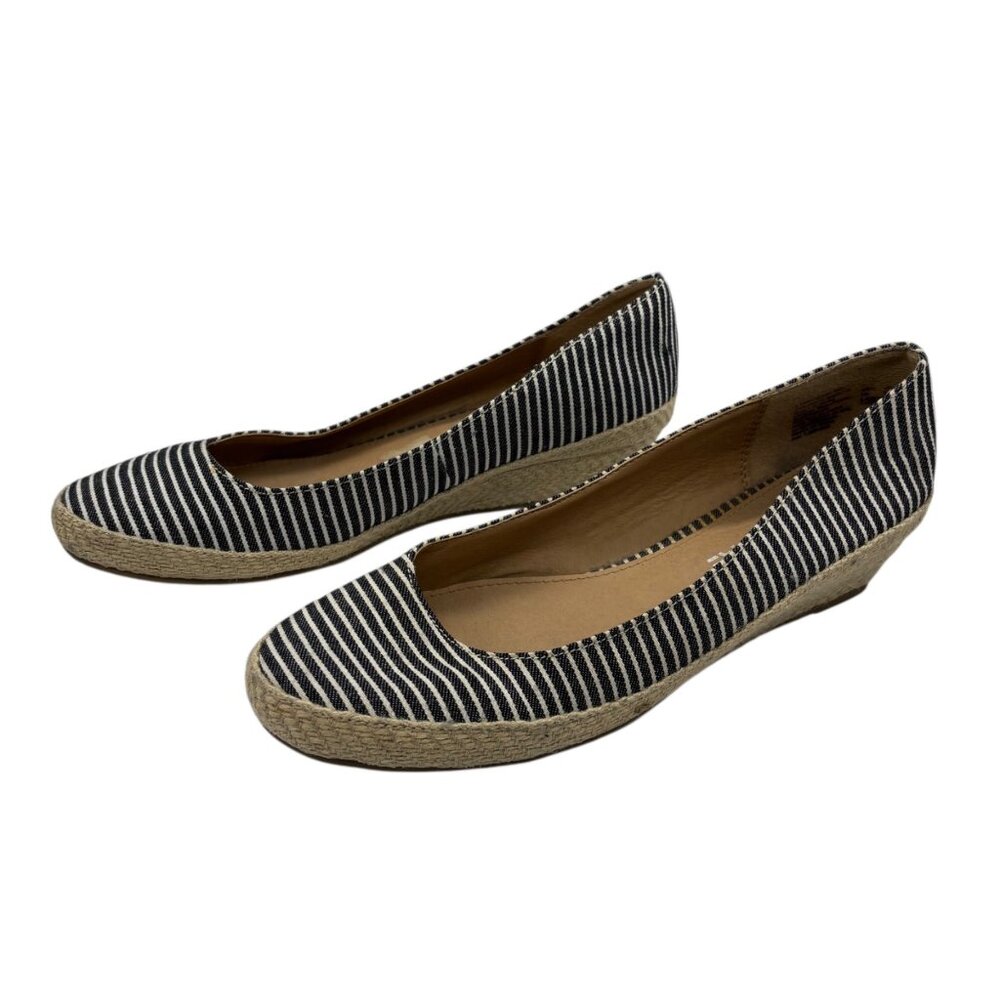 American Eagle‎ Womens Black White Striped Espadrille Flats Wedge Shoes Size 9